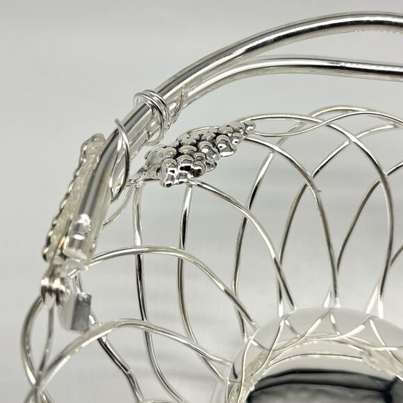 VTG Studio Silversmiths Silverplated Wire Round Basket Grape Clusters & Leaves - Picture 11 of 15